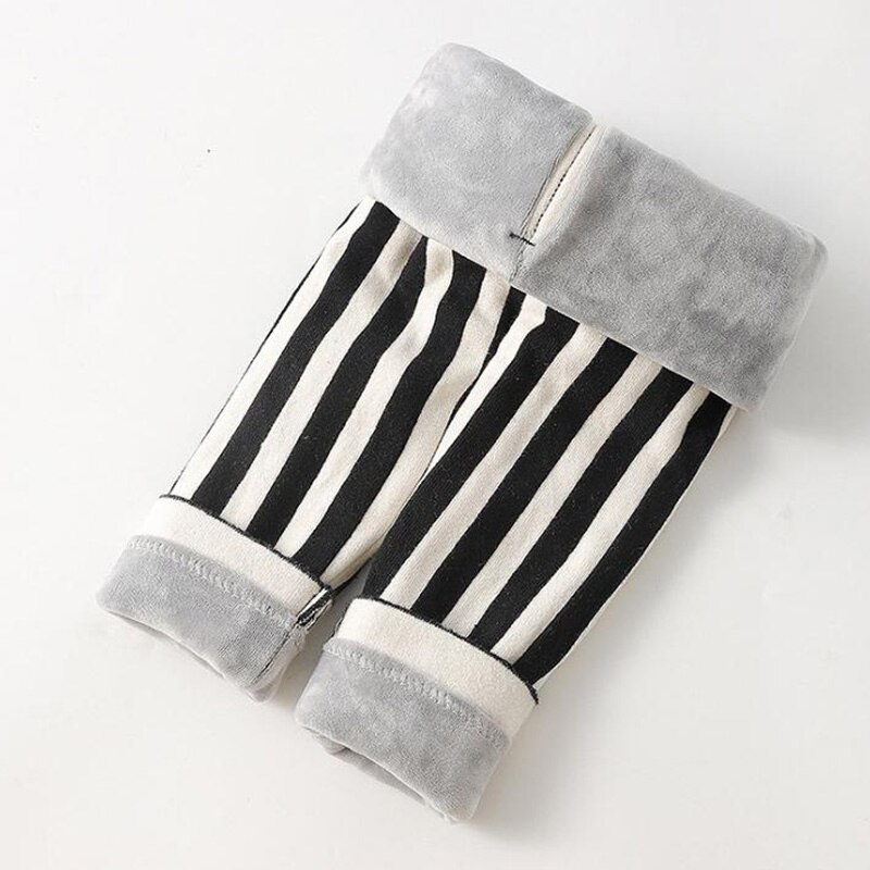 Humor beer meisjes broek kinder streep winterkleding dubbellaags verdikt + fluwelen leggings warme stiksels geregen broek: Bn1512 zwarte / 18m