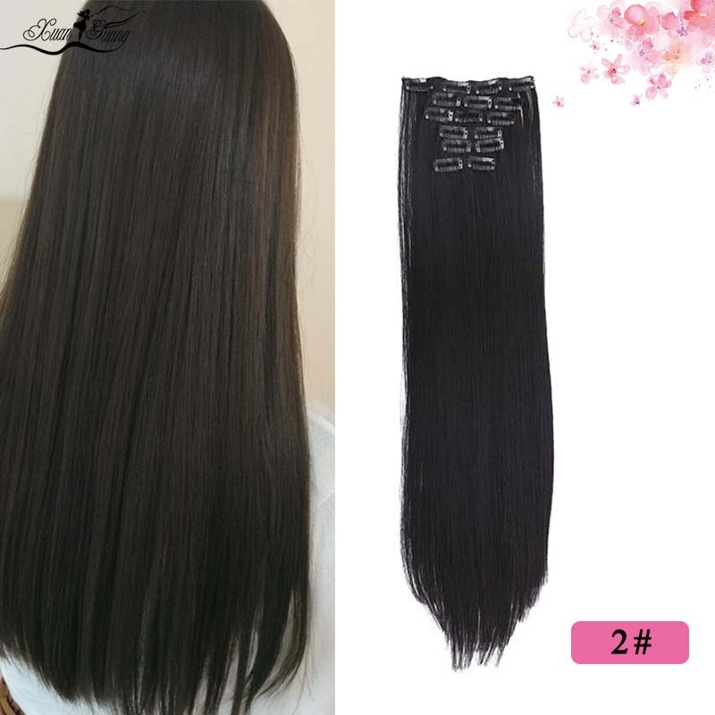Dianqi Haar Clip In Synthetische Hair Extensions 22 Inch Steil Haar Clips Voor Vrouwen Pure Kleur Hoge Temperatuur Fiber: 2
