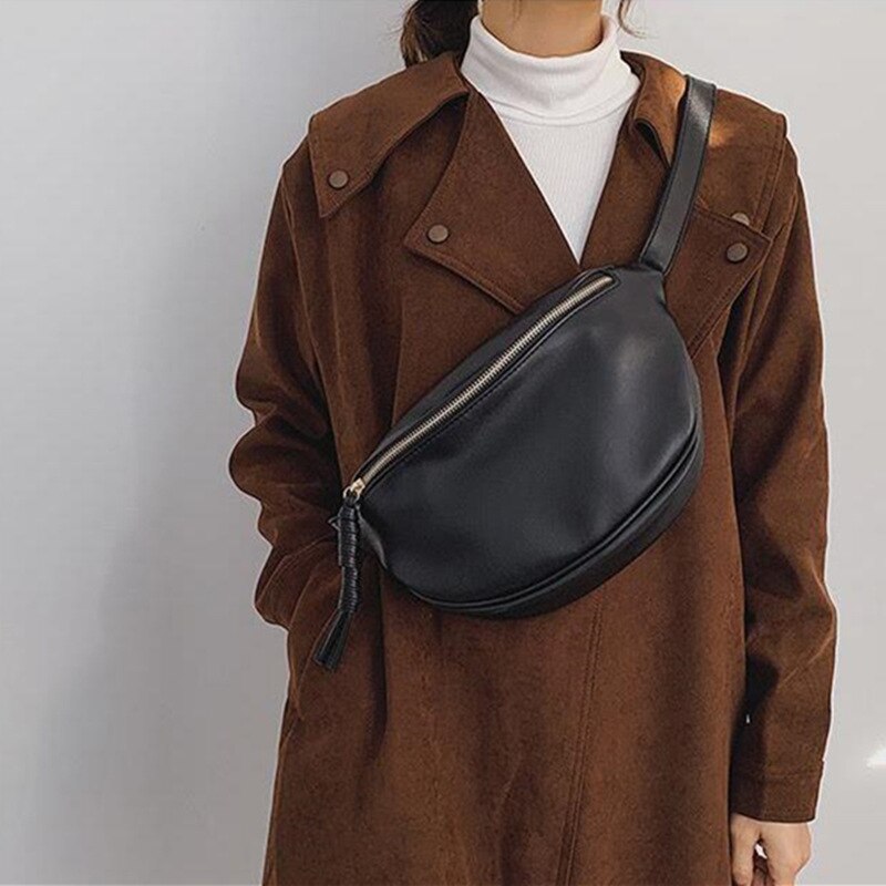 Frauen Taille Tasche fanny Pack Große Kapazität umhängetaschen für weibliche Brust Taschen PU Leder Damen Gürtel Tasche Pack: Schwarz