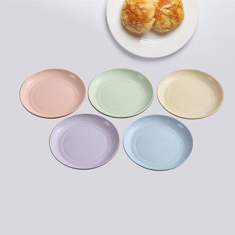 Juego de 5 platos de paja de trigo en varios colores, set de platos sencillos ecológicos, juego de platos y vajilla
