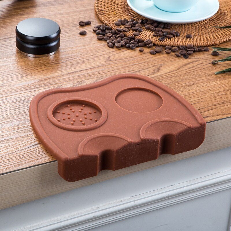 Barista kaffe skridsikker måtte espresso latte art pen sabotage holder pad pad kaffebeslag tampers kaffemølle blød silikone: Dobbelt dobbelt hoved