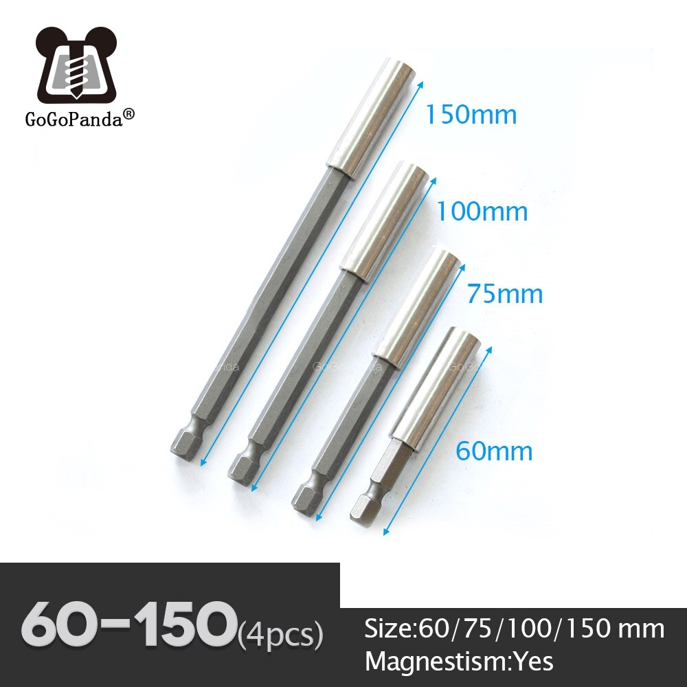 Magnetic Extension Bit Set Extensions Quick Change 1/4" 6.35mm Hex Rod Shank Long Handle 60 75 100 150 mm: 60mm-150mm