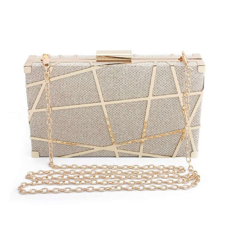 Mode Geometrische Hollow Out Patroon Vrouwen Avond Clutch Bag Vrouwelijke Metalen Ketting Handtas Dag Koppelingen Wedding Party Purse ZD1151: Gold