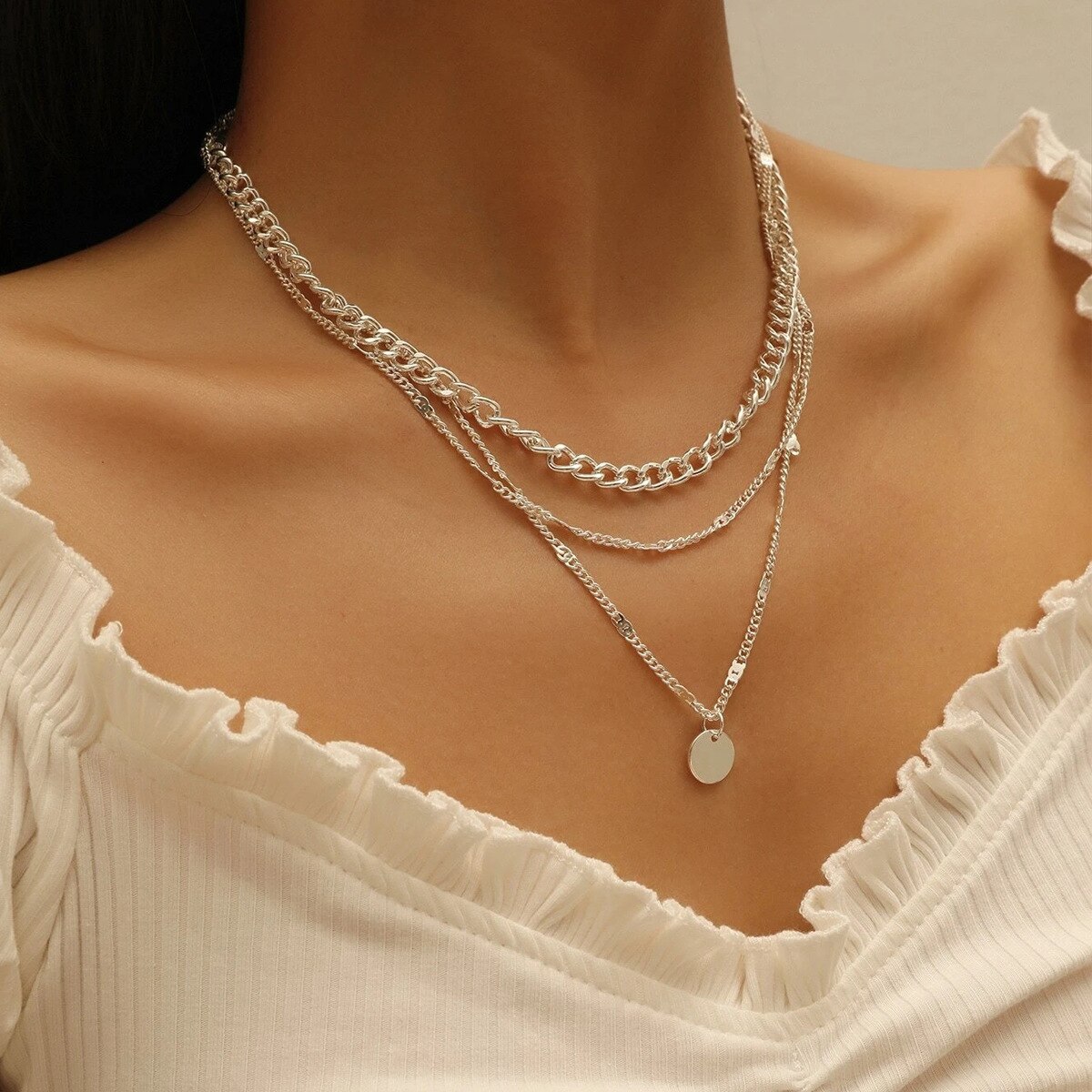 Vintage necklace on neck gold chain women's jewelry layered accessories for girls' clothing aesthetic pendant 2022: Silver