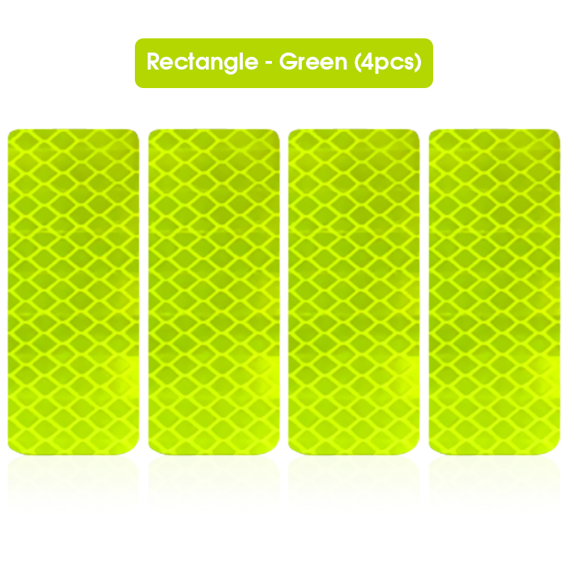 4pcs Car Door Sticker Decal Reflective Strip Warning Mark Tape Reflective Sticker OPEN High Sign Safety Light Reflector Strip: Rectangle-green