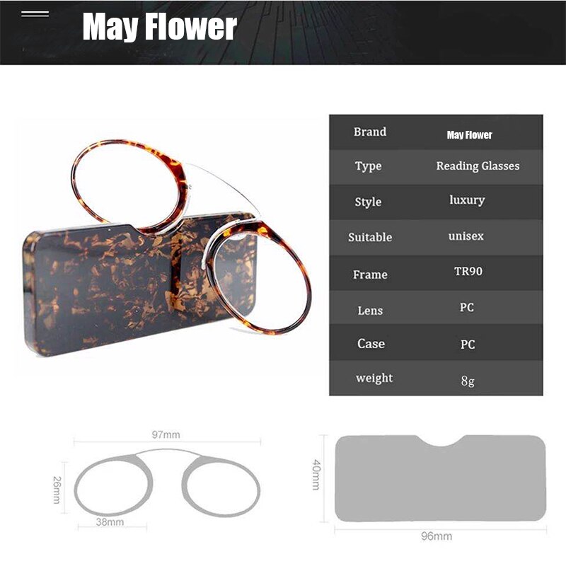 Nose Resting Reading Glasses +1.0 to +3.5 Portable SOS Wallet Reader clip on Mini reading glasses with case Prescription Glasses