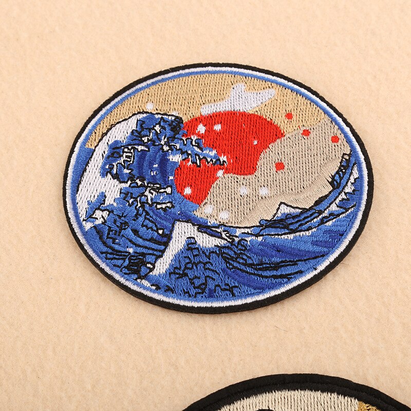 Tegneserie havbølge og solbroderet patch jern på lapper til tøj diy børnetøj klistermærker badges