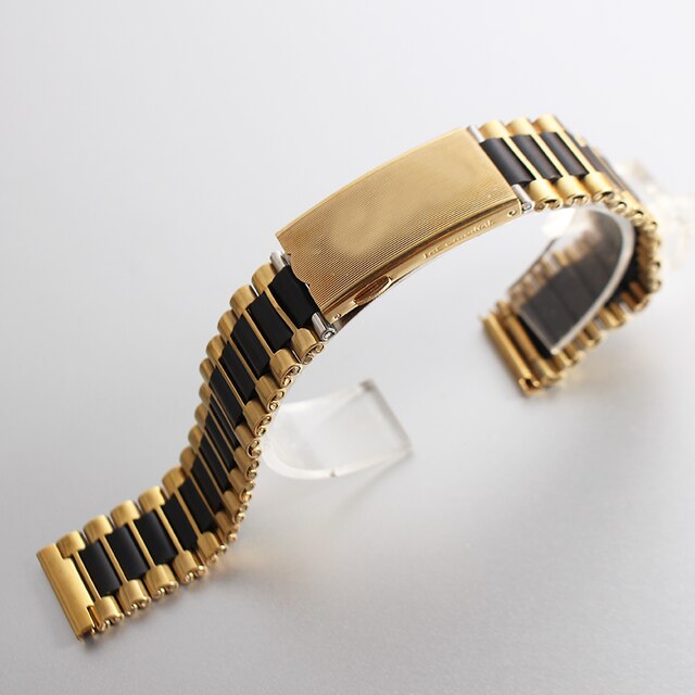 18mm rostfritt stål delar klockarmband silver metall klockarmband armbandsur tillbehör för rado: Svart guld
