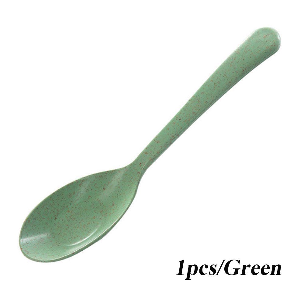1/3PCS Eco Friendly Wheat Straw Kids Soup Spoon Portable Long Handle Rice Spoon Tableware Home Flatware Kitchen Tool: 1pcs-Green