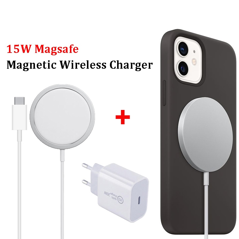 Magnetische 15w draadloze oplader, snel draagbaar opladen voor telefoon 12 mini 12 pro max 12 type-c, snelle 20w us eu uk stekkerlader