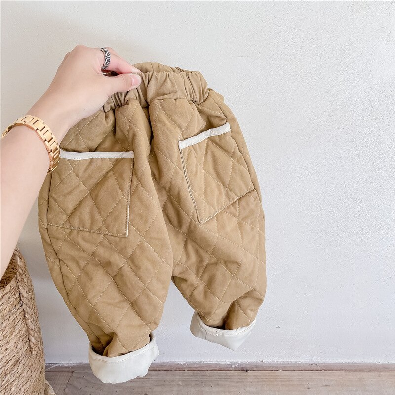 Winter Unisex Kinderen Dikker Warme Broek Effen Kleur Koreaanse Stijl Baby Kids Quilten Zachte Broek: Khaki / 3T