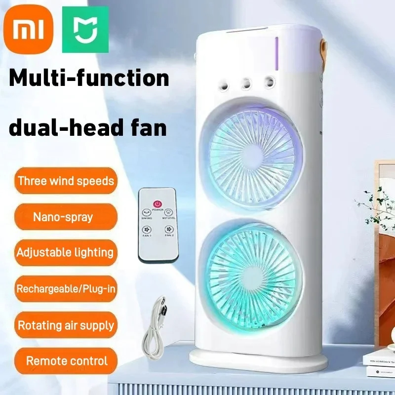 Xiaomi Spray Air Conditioning Fan Double-head Refrigeration Fan Household Portable Cooling Fan Desktop Electric Fan With Light