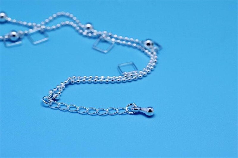 Aankomst Vrouwen Vierkante Double Layer Armband Meisjes Sieraden Mode 925 Sterling Zilveren Enkelbandje Vrouwelijke Party Accessoires Lady