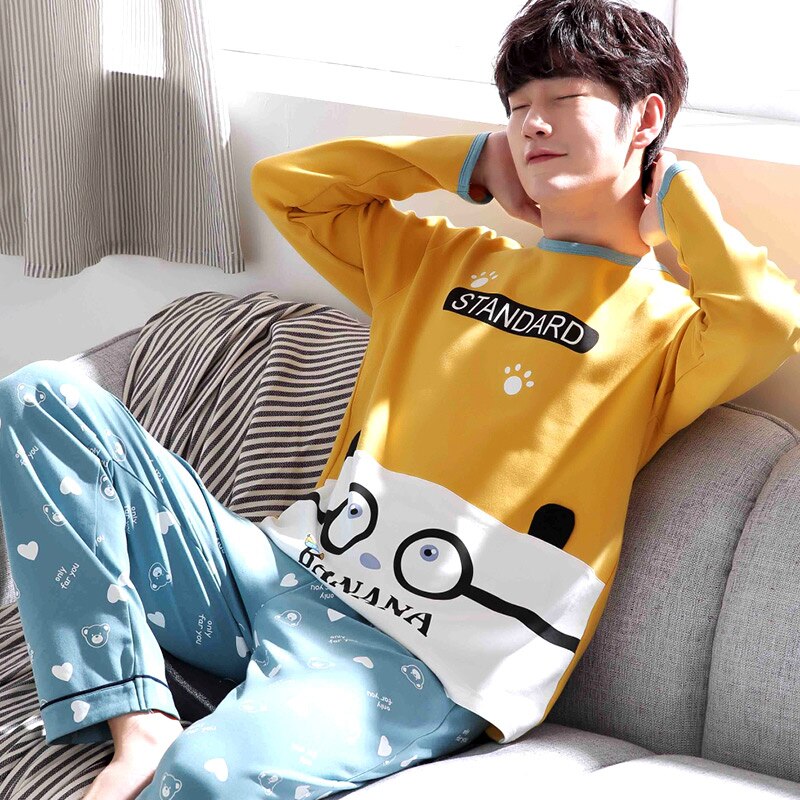 pajamas for men sleepwear men's pure cotton cartoon panda sleep suit pajama set male mens pyjamas overal for sleeping nightwear