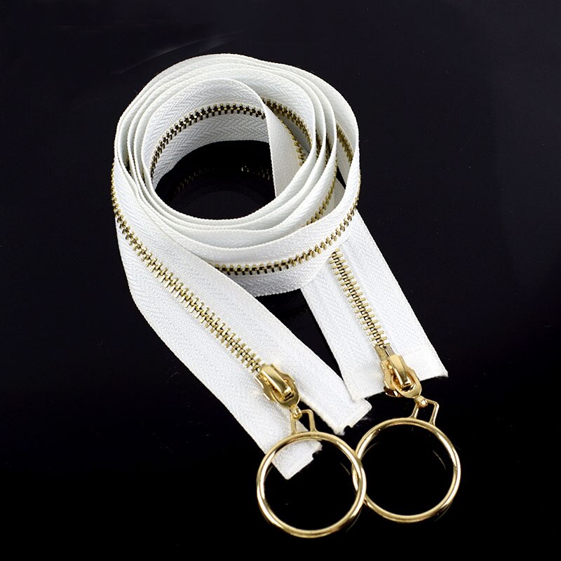 1pc 120cm o ring guld silver metall blixtlås dubbla skjutreglage öppna dragkedjor för att sy kappa gör det själv kläder skräddarverktyg: Vitt guld