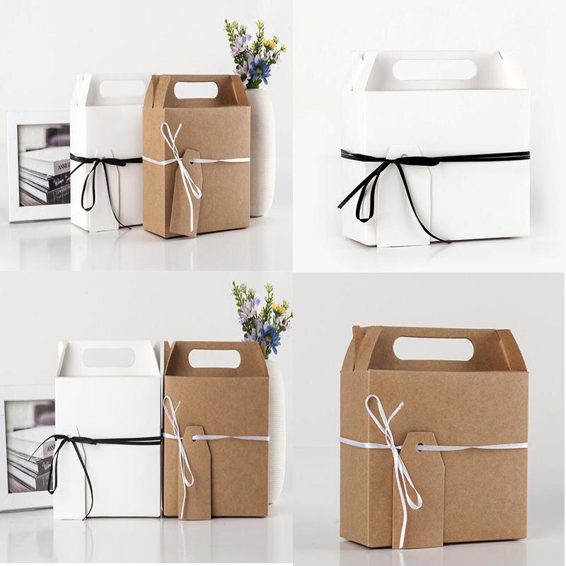 1Pcs European style kraft paper box large box with handle cake dessert biscuit snack kraft paper box
