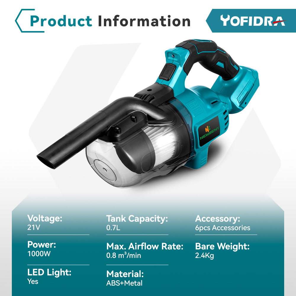 Aspirateur électrique portatif sans fil 1000W, puissant, Rechargeable, outils de nettoyage d'intérieur domestique pour batterie 21V 18V