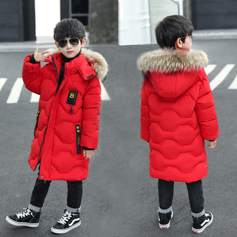 Giacca invernale in poliestere per ragazzo nuovo 2021 mantenere caldo cappotto ispessimento collo di pelliccia con cappuccio abbigliamento Casual per bambini di media lunghezza