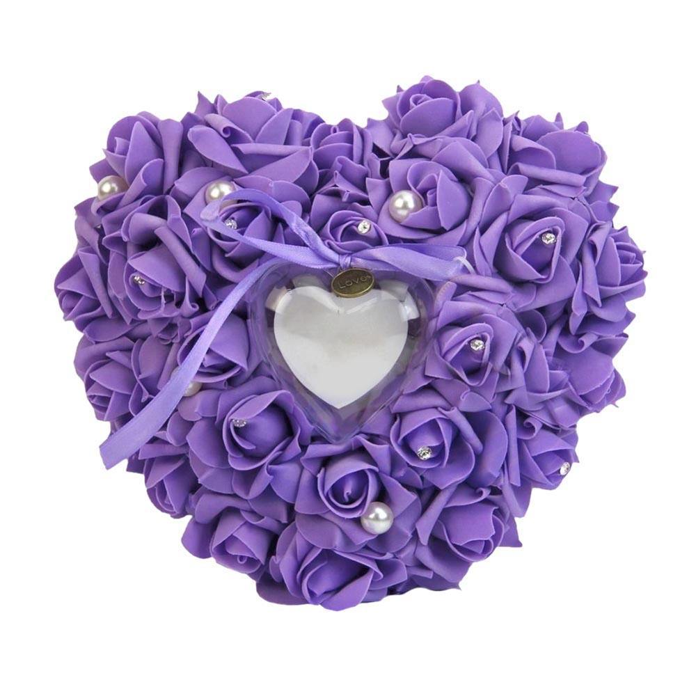 Wedding Ring Box Hang Ring Kussen Hart Strass Parel Ring Opbergdoos Foam Case Trouwbedankjes Decoratie: Paars