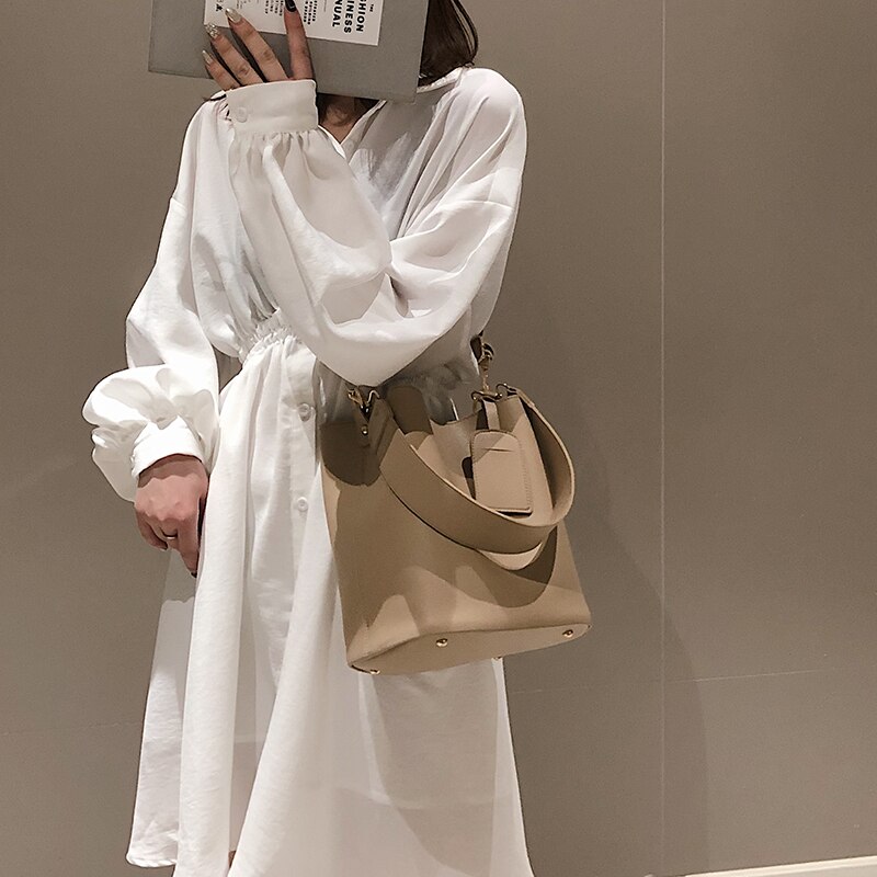 Sac à bandoulière en couleur unie pour femmes, sac en seau de grande capacité, sac à épaule coréen, nouvelle tendance,