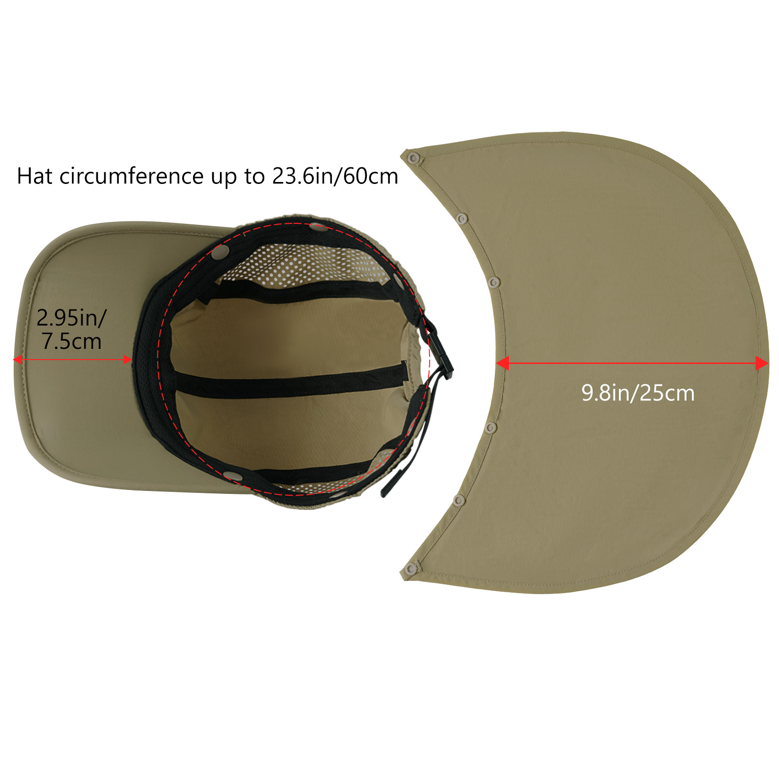 BASSDASH-Chapéu de pesca dobrável com aba removível do pescoço, portátil para homens e mulheres, golfe e caminhada, UPF 50 Plus