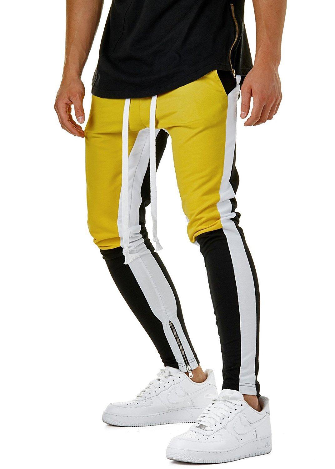 Streetwear sportstøj herre kausal lynlås hip hop patchwork snøre sweatpants bukser plus str.: 4 / Xxxl