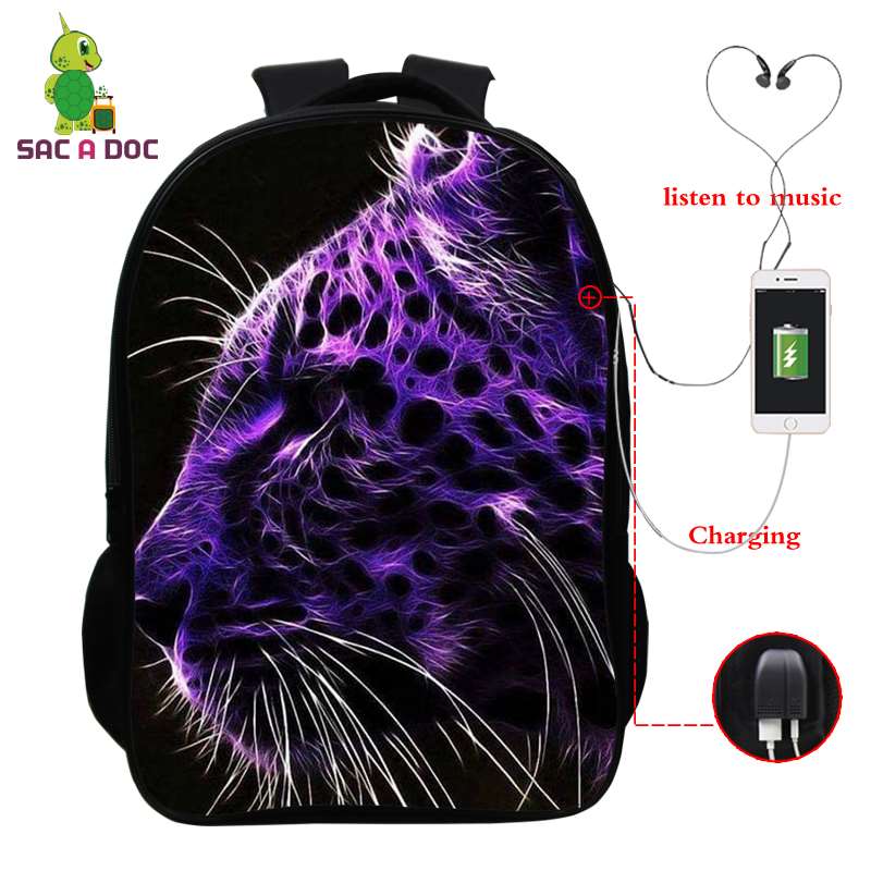 Usb-lade-rucksack, laptop-rucksack für damen und herren, schulrucksack, #39 3d zoll-rucksack mit löwenmuster, 16- zoll-reiserucksack, freizeitrucksack: Elfenbein