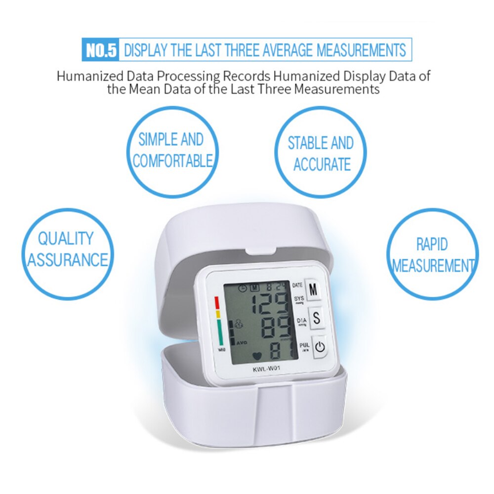 Blood Pressure Monitor Automatic Measurement Wrist Sphygmomanometer Pulse Rate Detection Voice LCD Display Diagnostic Tool