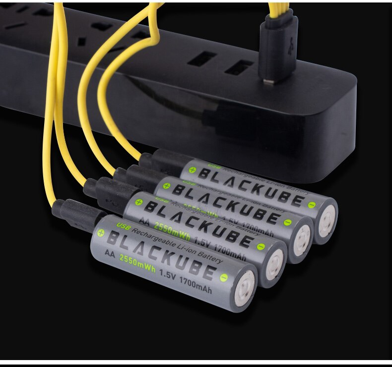 Batterie au Lithium Rechargeable d'usb de Protection de tension de Batteries de BLACKUBE AA 1700mAh 1.5 V 2550mWh