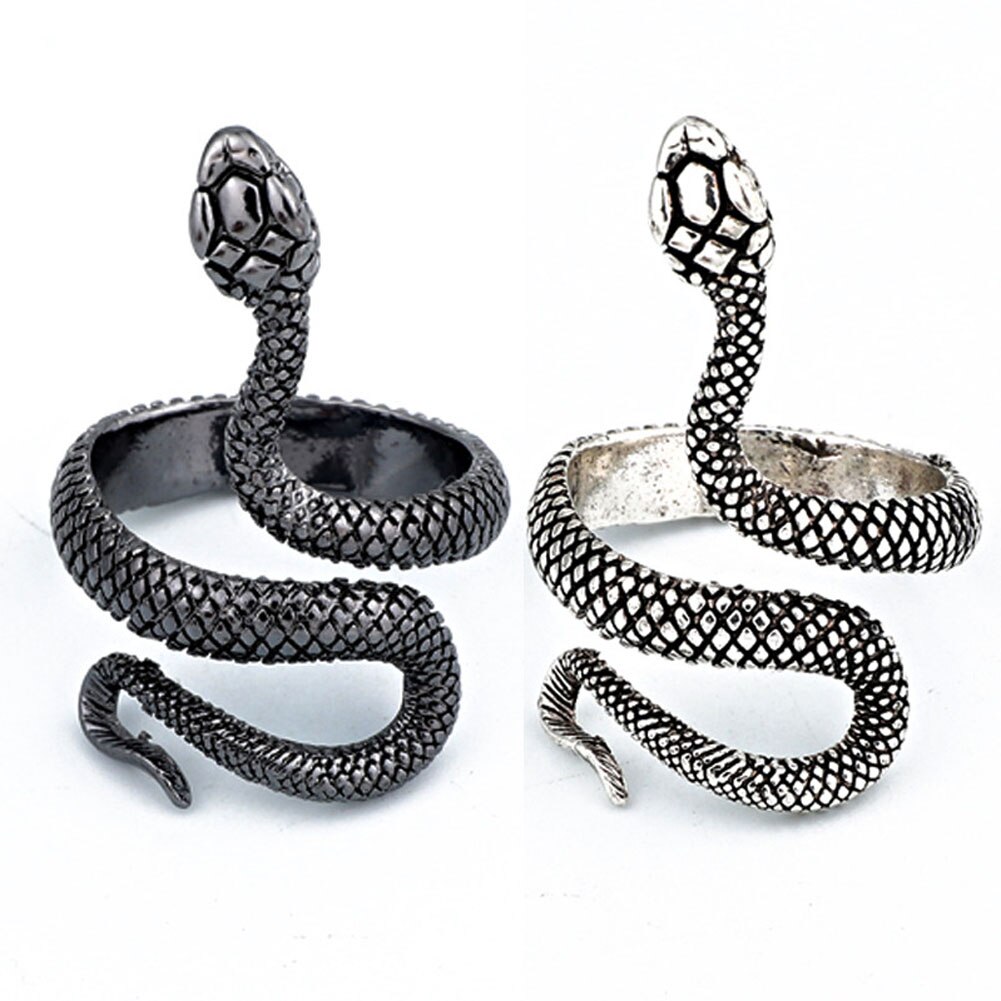 Retro Punk Snake Ring Voor Mannen Vrouwen Overdreven Antieke Siver Kleur Opening Verstelbare Ringen