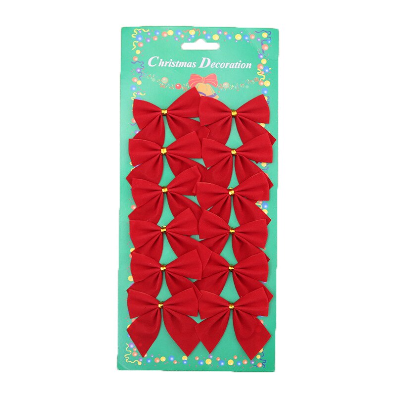 12 stk / pakke rødguld sølv bånd bowknots jul charme dekoration buer juletræ dekoration ornament: Rød