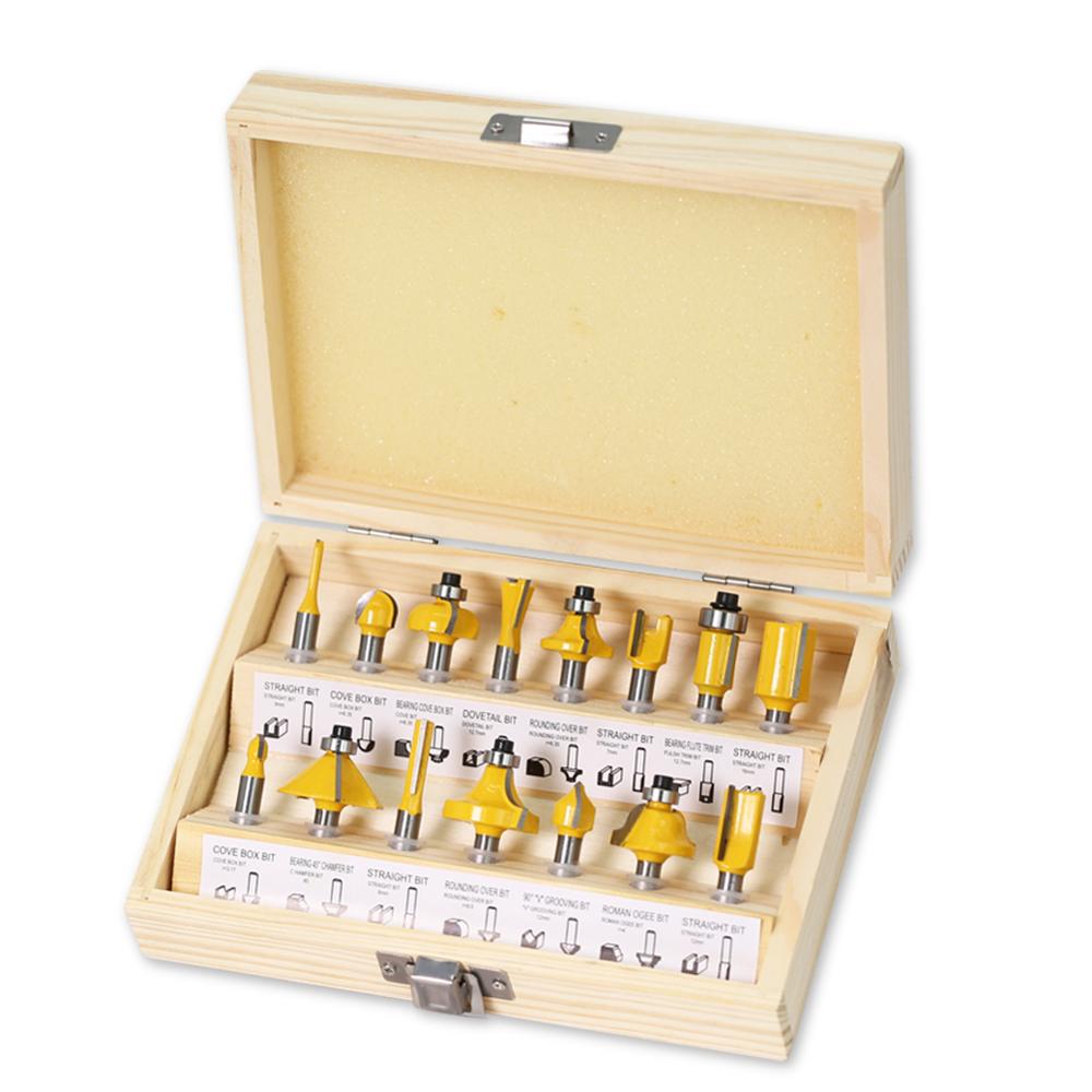 15PCS/Set 1/4" 6.35MM Shank Milling Cutter Wood Carving Router Bit Set Trimming Straight Milling Cutter for Wood Bits Tungsten: Default Title