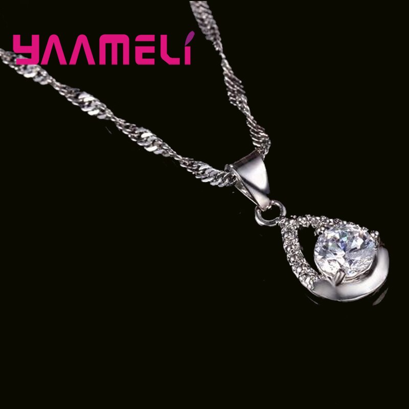 100% 925 Sterling Zilver Klassieke Stijl Glanzende Zirconia Crystal Ketting Hanger Oorbellen Sieraden Sets Voor Vrouwen