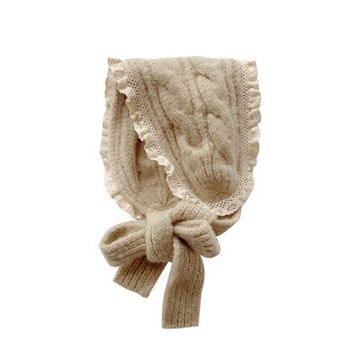 Piger strikket pandebånd tørklæde koreansk stil blonder sød efterår vinter all-match 120*13 cm ren farve barn varmt tørklæde: Beige