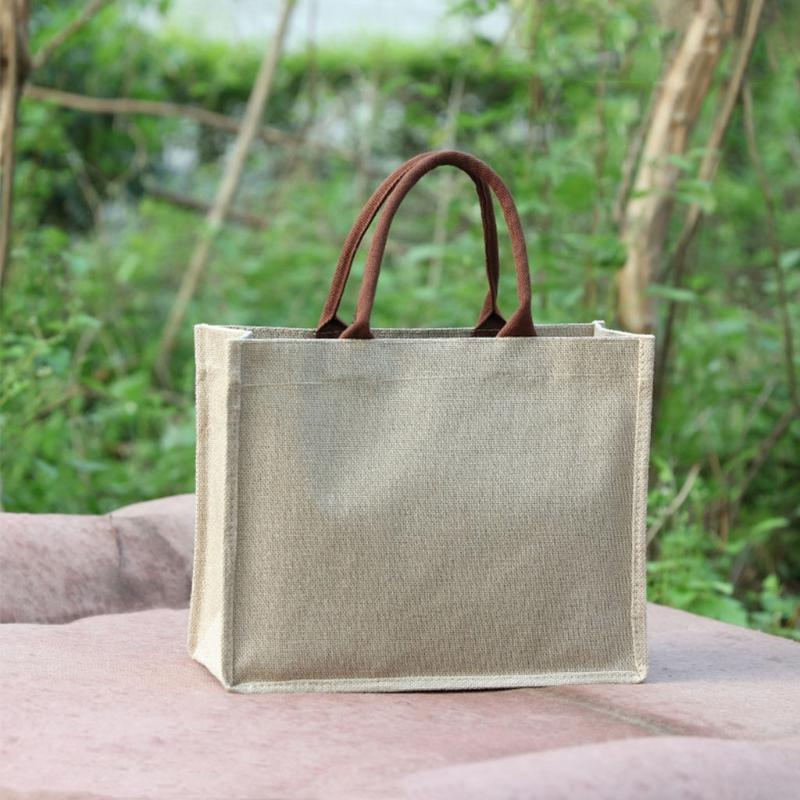 Borse per la spesa riutilizzabili di grandi dimensioni in tela di iuta con manici borsa per la spesa da donna Organizer da spiaggia D0LF: primary color / 36x15x28cm