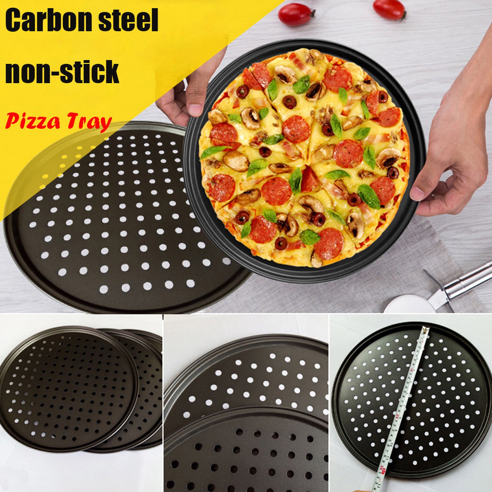 32Cm Pizza Bakken Pan Koolstofstaal Non-stick Pizza Bakken Pan Mesh Lade Plaat Bakvormen Bakken Tool Keuken accessoires Tool