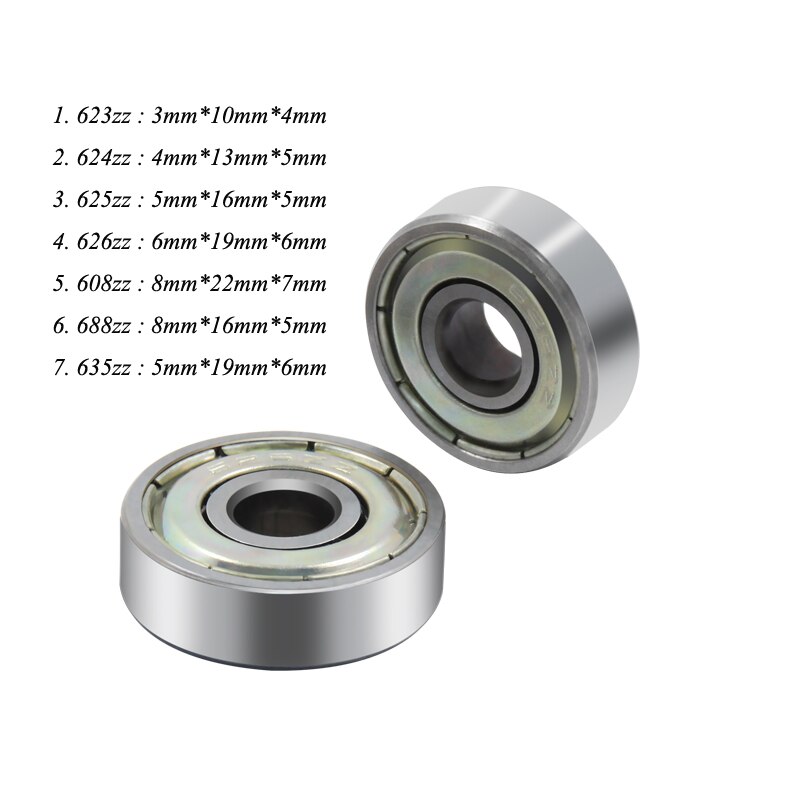 10PCS 3D Printer Ball Bearing 608zz 623zz 624zz 625zz 626zz 635zz 688zz 3D Printers Parts Deep Groove Flanged Pulley Wheel