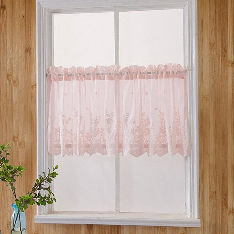 Cortinas cortas de tul para cocina, con acabado en tul flotante blanco, hilo transparente, bolsillo para barra, hilo de encaje rural.