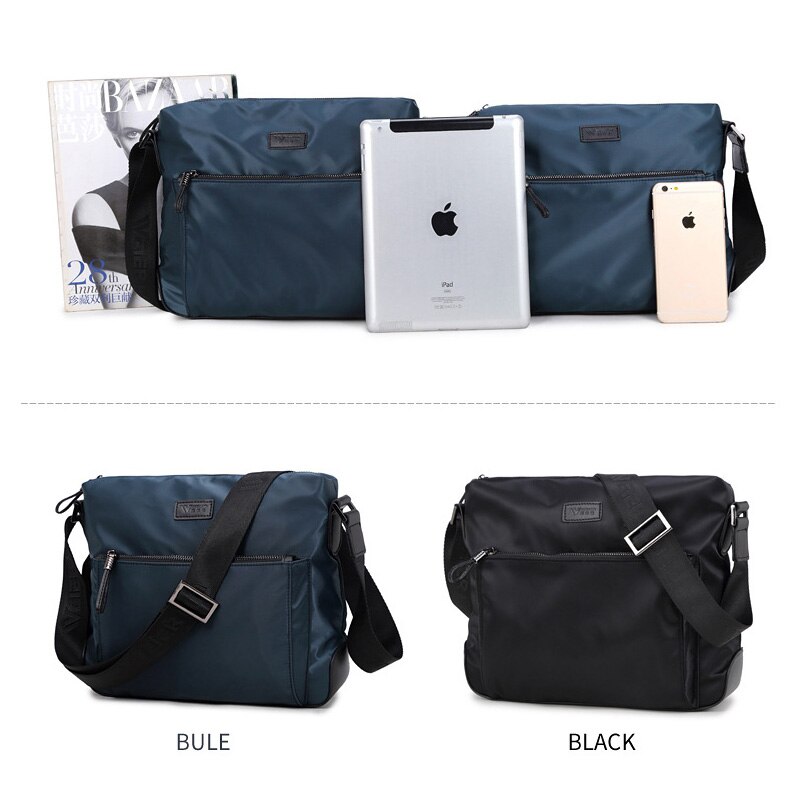 Vandtæt nylon skuldertaske mænd stor kapacitet crossbody messenger tasker til mænd taske solid forretningstaske mænd ipad håndtasker