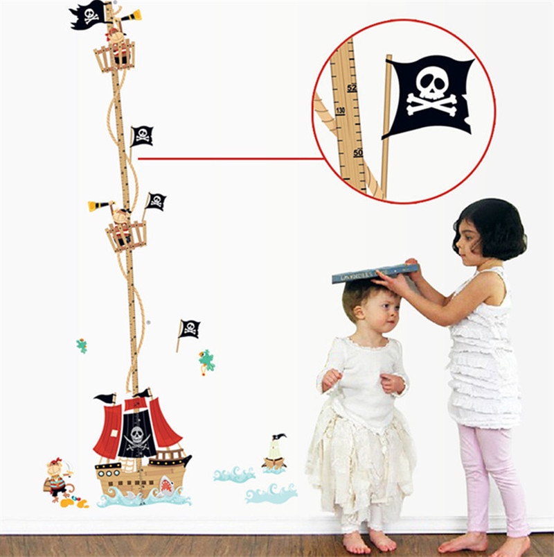 Cute Cartoon Pirate Ship wall sticker for kids baby Measuring height nursery children room decoration decor home decal