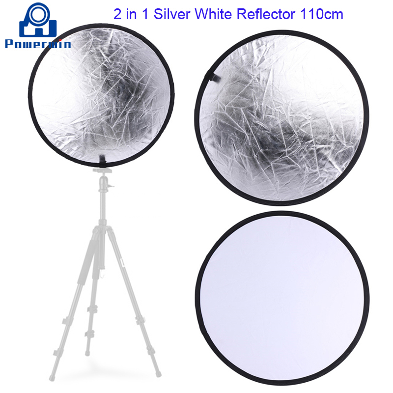 Powerwin 2 in 1 Silver White Reflector 110cm Collapsible Disc Diffuser Photo Studio Video Lighting Softbox Backdrop Light Stand