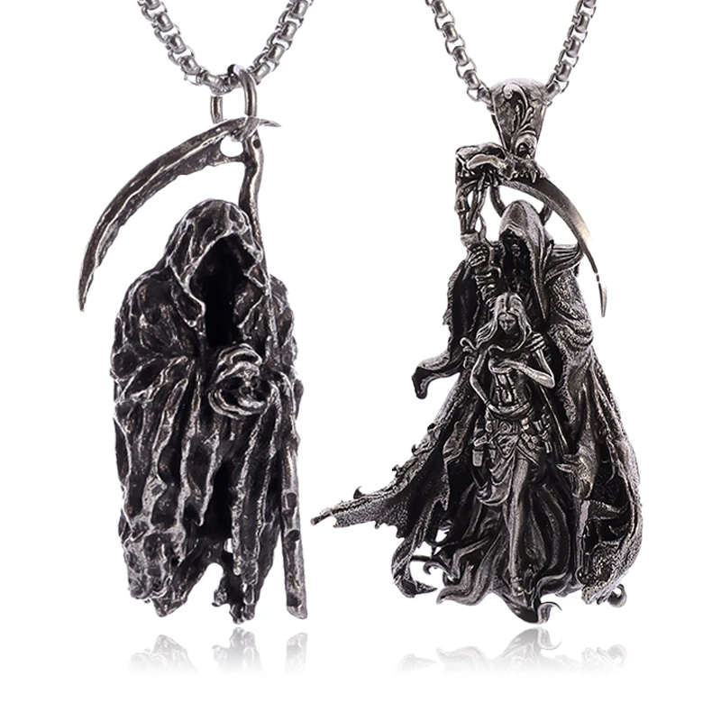 Collar gótico Vintage de la guadaña de Reaper, colgante del diablo fantasma de la vida, personalidad de los hombres, tendencia de Halloween, de joyería