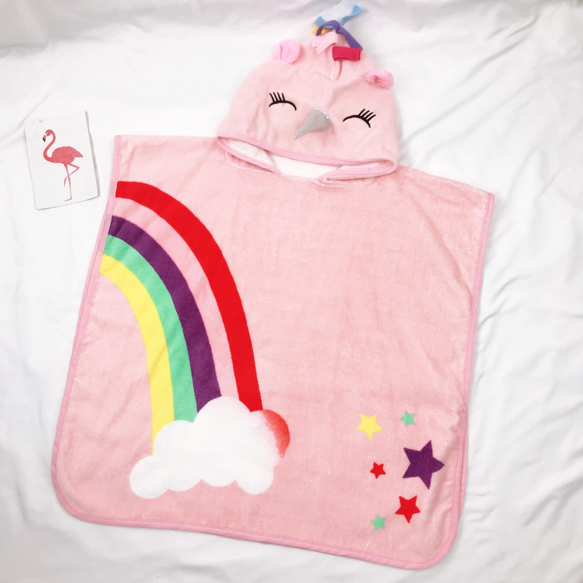 Strandbadhanddukar med huva för barn 2-6 år gammal söt rosa enhörning med regnbågsponcho badhanddukar varp kompakt täcka upp