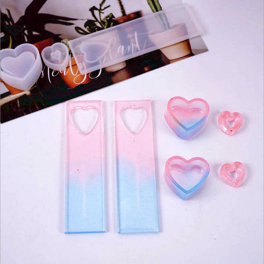 Molde de silicone oco, encantos de coração, resina epóxi, faça você mesmo, ferramenta de artesanato, flor seca, molde de marcador, mini caixa de joias de resina
