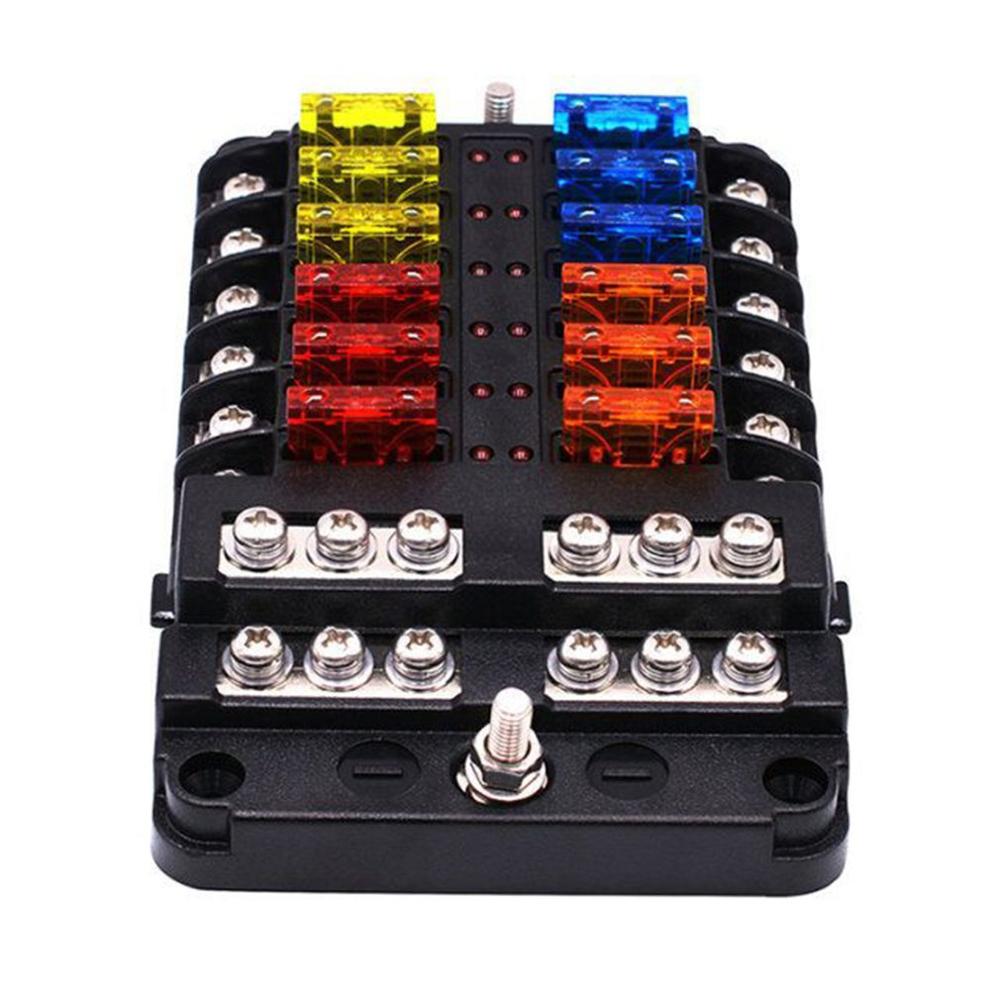 12-Way Car Fuse Box 6 In 6 Out Car Fuse Box Universal Automative Fuse Box With Led Indicator Portable Car Fuse Box