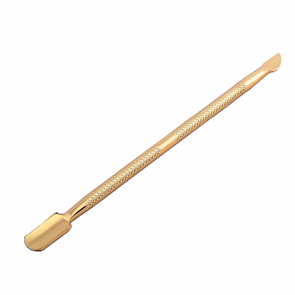 ROSALIND 1PCS Nail Art gereedschap Goud Kleur Rvs Cuticle Pusher 2 Manier Lepel Pusher Pedicure Manicure Care Cleaner