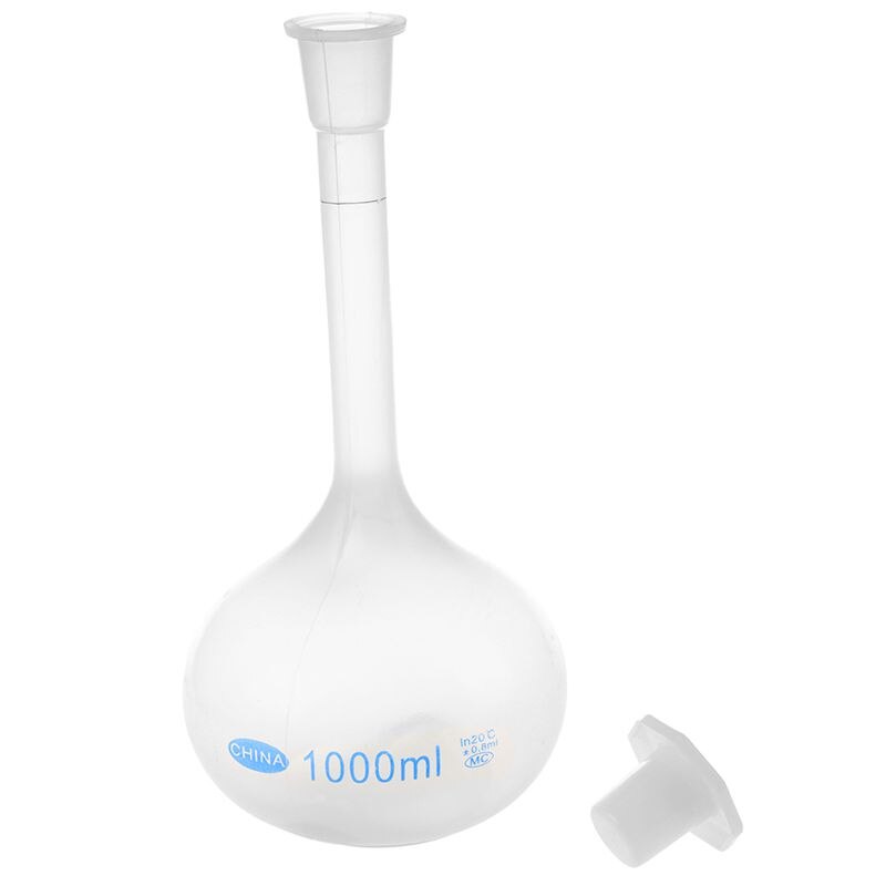 1000ml Long Neck Lab Volumetric Measuring Flask Bottle Plastic Cap