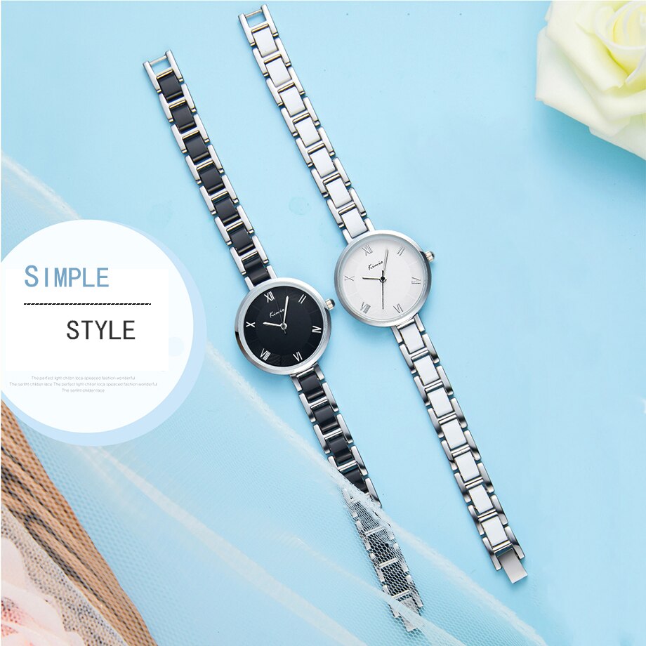 KIMIO Frauen Weiß Nachahmung Keramik Armbinde Uhren Einfache Große Zifferblatt Damen Quarzuhr Römischen Skala Armbanduhr