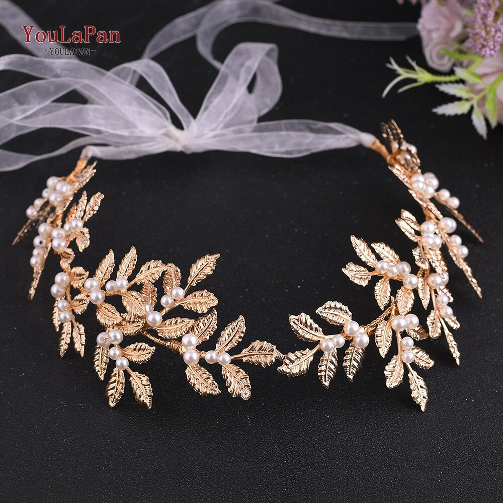 YouLaPan HP353 Foglia Oro corona Copricapo Da Sposa Perla Da Sposa tiara Donne Della fascia Delle Donne Capelli corona Accessori per Capelli Da Sposa