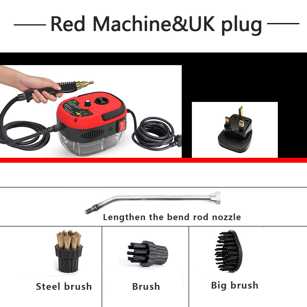 Mini Damp Stoomboot Hoge Druk/Temperatuur Handheld Stoomreiniger Kan Toevoegen Ontsmettingsmiddelen Voor Airconditioning/Keuken: Red UK plug / 220 V-230 V